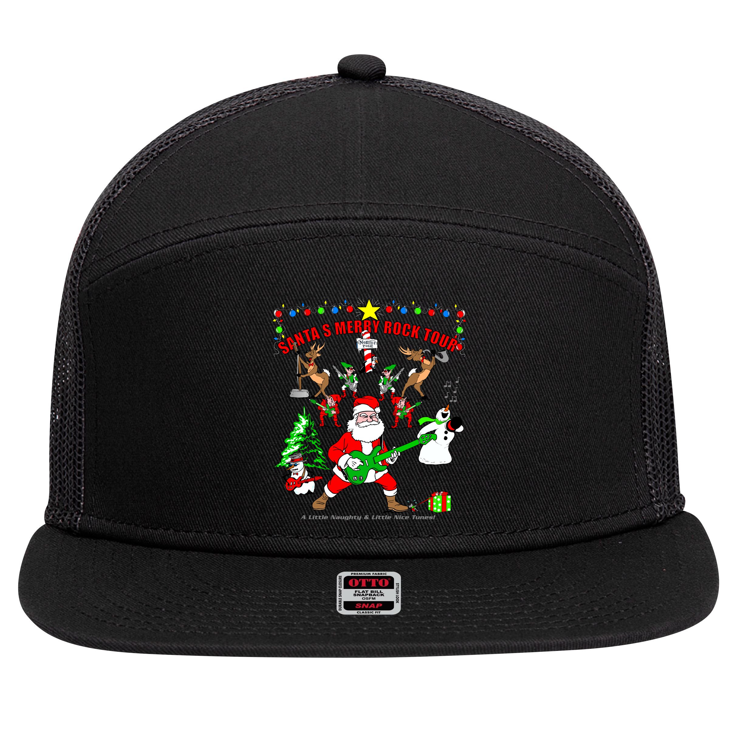 Santa's Merry Rock Tour Christmas Party 7 Panel Mesh Trucker Snapback Hat