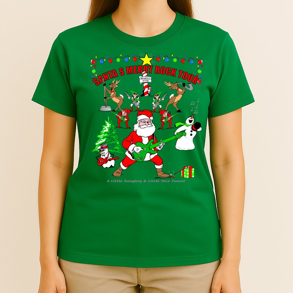 Santa's Merry Rock Tour Christmas Party T-Shirt