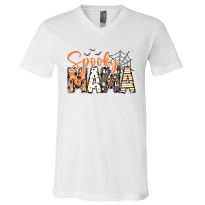 Spooky Mama Retro Halloween For Mother V-Neck T-Shirt