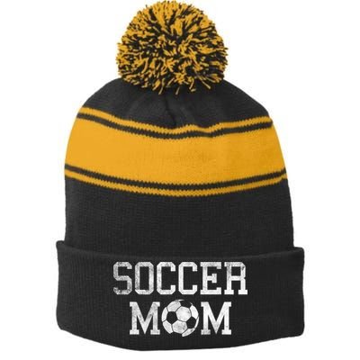 Soccer Mama Retro Vintage Soccer Mom Stripe Pom Pom Beanie