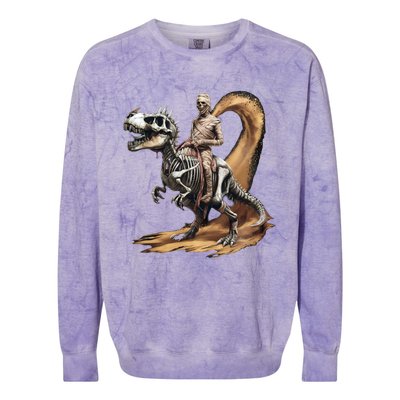 Scary Mummy Riding A Skeleton Dinosaur Cool Wicked Meaningful Gift Colorblast Crewneck Sweatshirt