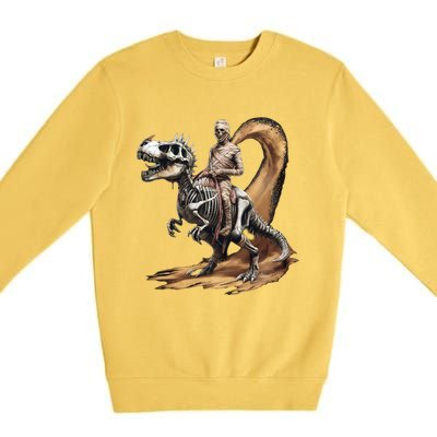 Scary Mummy Riding A Skeleton Dinosaur Cool Wicked Meaningful Gift Premium Crewneck Sweatshirt