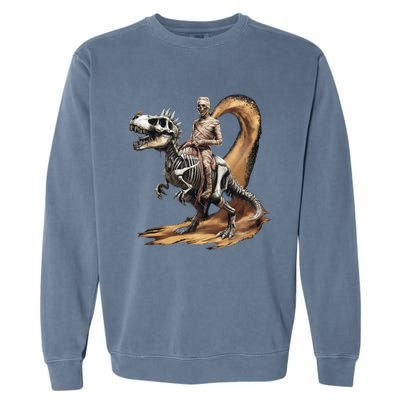 Scary Mummy Riding A Skeleton Dinosaur Cool Wicked Meaningful Gift Garment-Dyed Sweatshirt