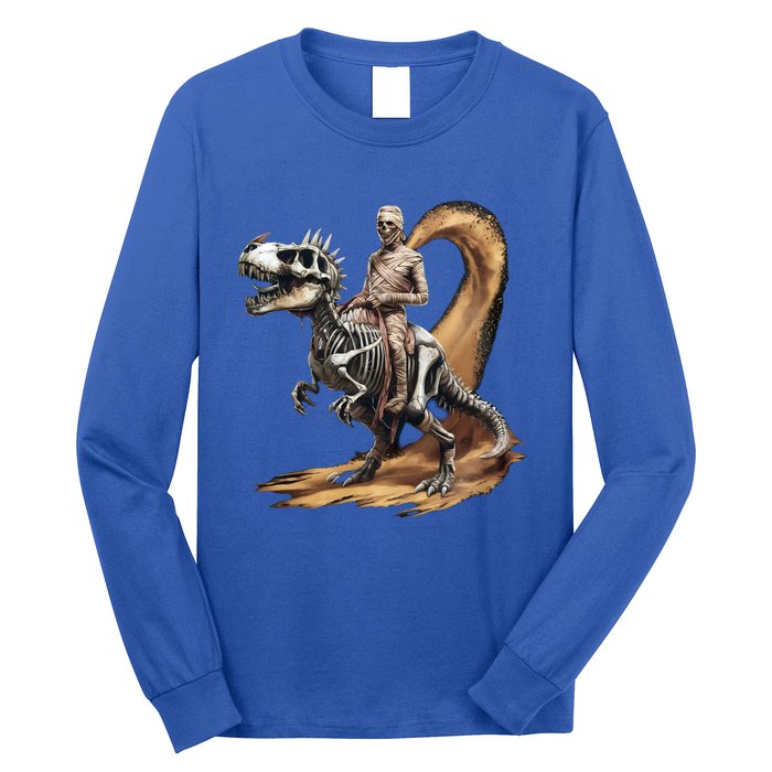 Scary Mummy Riding A Skeleton Dinosaur Cool Wicked Meaningful Gift Long Sleeve Shirt