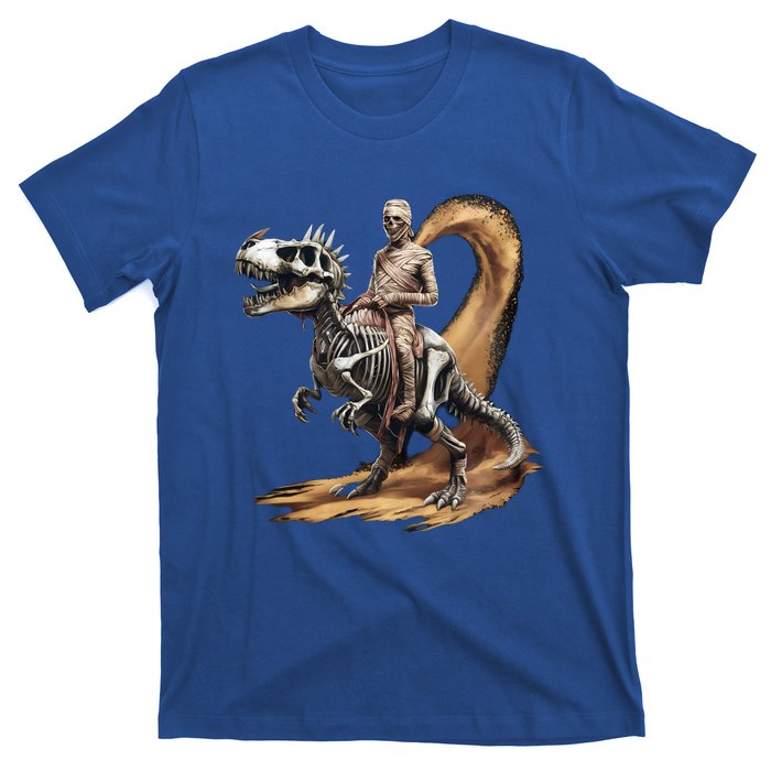 Scary Mummy Riding A Skeleton Dinosaur Cool Wicked Meaningful Gift T-Shirt