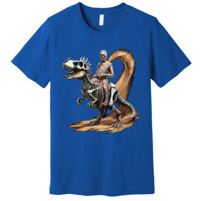 Scary Mummy Riding A Skeleton Dinosaur Cool Wicked Meaningful Gift Premium T-Shirt