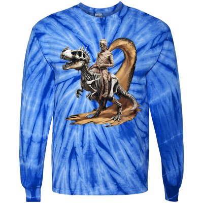 Scary Mummy Riding A Skeleton Dinosaur Cool Wicked Meaningful Gift Tie-Dye Long Sleeve Shirt