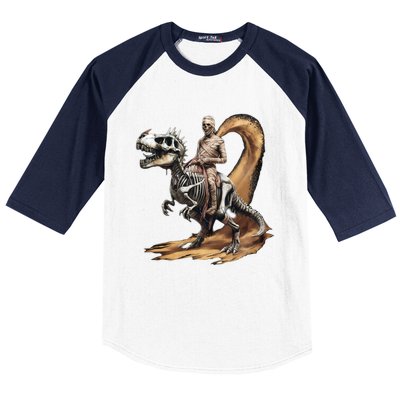 Scary Mummy Riding A Skeleton Dinosaur Cool Wicked Meaningful Gift Baseball Sleeve Shirt