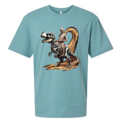 Scary Mummy Riding A Skeleton Dinosaur Cool Wicked Meaningful Gift Sueded Cloud Jersey T-Shirt