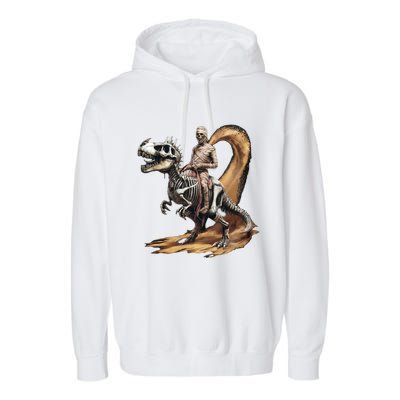 Scary Mummy Riding A Skeleton Dinosaur Cool Wicked Meaningful Gift Garment-Dyed Fleece Hoodie