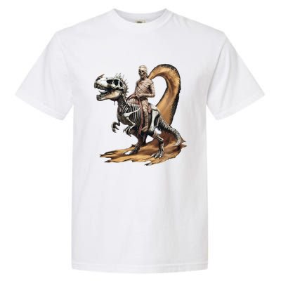 Scary Mummy Riding A Skeleton Dinosaur Cool Wicked Meaningful Gift Garment-Dyed Heavyweight T-Shirt