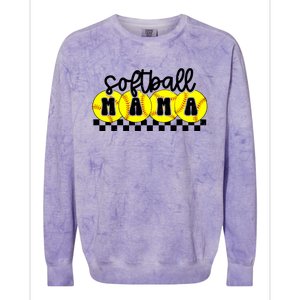 Softball Mama Retro Checkered Mama Colorblast Crewneck Sweatshirt