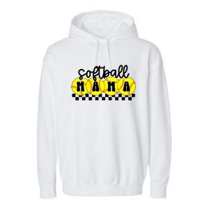 Softball Mama Retro Checkered Mama Garment-Dyed Fleece Hoodie