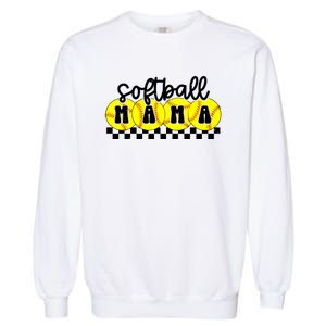 Softball Mama Retro Checkered Mama Garment-Dyed Sweatshirt