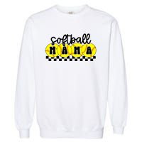 Softball Mama Retro Checkered Mama Garment-Dyed Sweatshirt