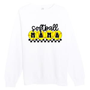 Softball Mama Retro Checkered Mama Premium Crewneck Sweatshirt