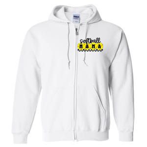 Softball Mama Retro Checkered Mama Full Zip Hoodie