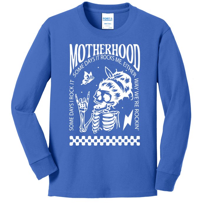 Skeleton Mom Rocking Motherhood Some Days I Rock It Gift Kids Long Sleeve Shirt