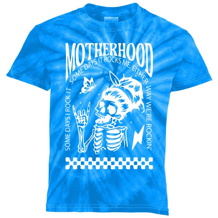 Skeleton Mom Rocking Motherhood Some Days I Rock It Gift Kids Tie-Dye T-Shirt