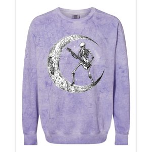 Skeleton Moon Rock And Roll Musician Guitar Lover Halloween Great Gift Colorblast Crewneck Sweatshirt