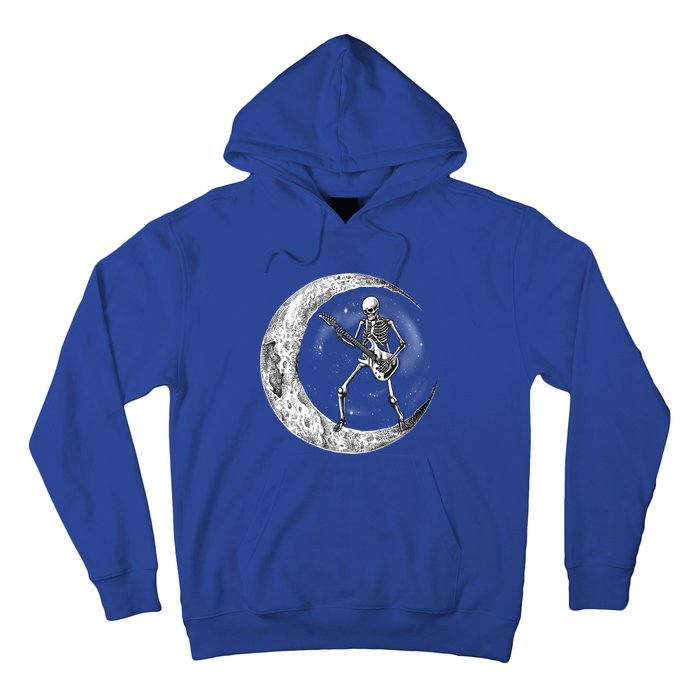 Skeleton Moon Rock And Roll Musician Guitar Lover Halloween Great Gift Hoodie