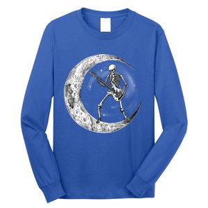 Skeleton Moon Rock And Roll Musician Guitar Lover Halloween Great Gift Long Sleeve Shirt