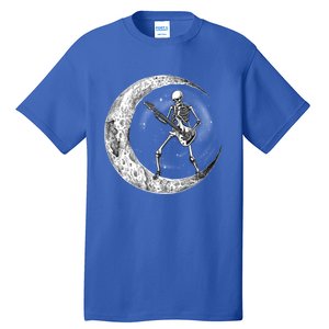 Skeleton Moon Rock And Roll Musician Guitar Lover Halloween Great Gift Tall T-Shirt