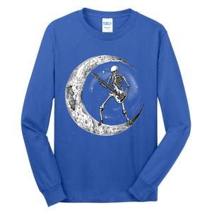 Skeleton Moon Rock And Roll Musician Guitar Lover Halloween Great Gift Tall Long Sleeve T-Shirt