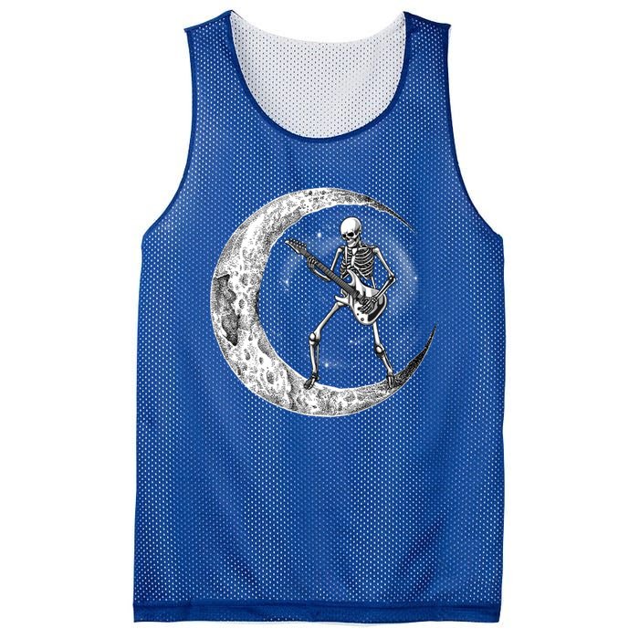 Skeleton Moon Rock And Roll Musician Guitar Lover Halloween Great Gift Mesh Reversible Basketball Jersey Tank