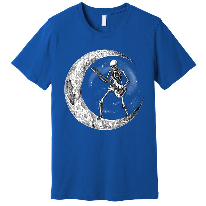 Skeleton Moon Rock And Roll Musician Guitar Lover Halloween Great Gift Premium T-Shirt