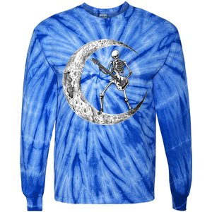 Skeleton Moon Rock And Roll Musician Guitar Lover Halloween Great Gift Tie-Dye Long Sleeve Shirt