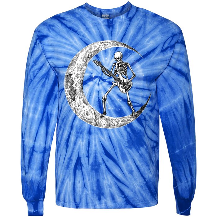 Skeleton Moon Rock And Roll Musician Guitar Lover Halloween Great Gift Tie-Dye Long Sleeve Shirt