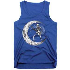 Skeleton Moon Rock And Roll Musician Guitar Lover Halloween Great Gift Tank Top