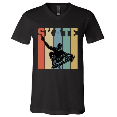 Skateboarding Man Retro Skate Hobby Sport Lover Skater Gift V-Neck T-Shirt