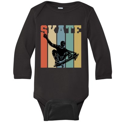 Skateboarding Man Retro Skate Hobby Sport Lover Skater Gift Baby Long Sleeve Bodysuit