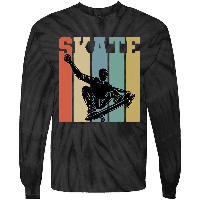 Skateboarding Man Retro Skate Hobby Sport Lover Skater Gift Tie-Dye Long Sleeve Shirt