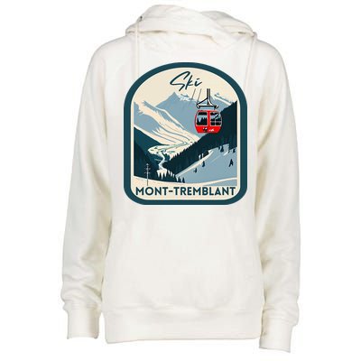 Ski Monttremblant Retro Vintage Style Monttremblant Skiing Womens Funnel Neck Pullover Hood