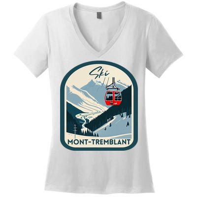 Ski Monttremblant Retro Vintage Style Monttremblant Skiing Women's V-Neck T-Shirt