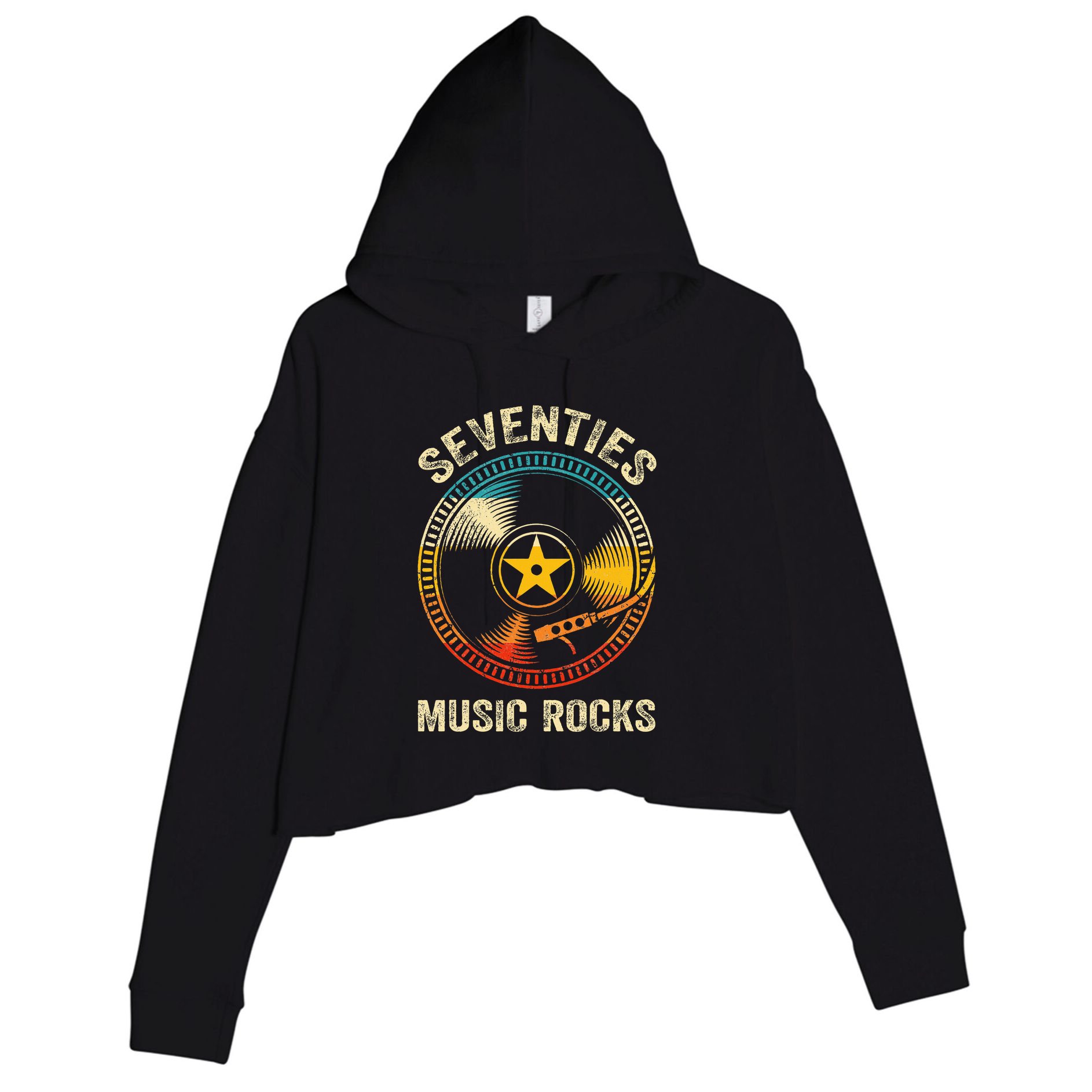 Seventies Music Rocks Retro 70´S Vintage Vinyl Records Crop Fleece Hoodie