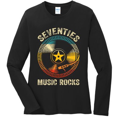 Seventies Music Rocks Retro 70´S Vintage Vinyl Records Ladies Long Sleeve Shirt