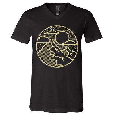 Sunset Mountain Retro V-Neck T-Shirt