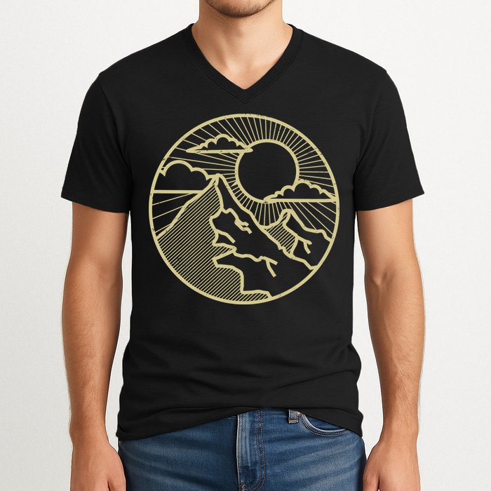 Sunset Mountain Retro V-Neck T-Shirt