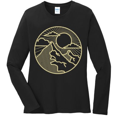 Sunset Mountain Retro Ladies Long Sleeve Shirt