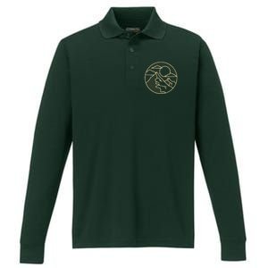 Sunset Mountain Retro Performance Long Sleeve Polo