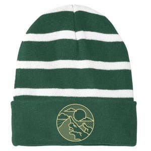 Sunset Mountain Retro Striped Beanie with Solid Band