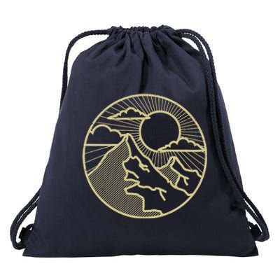 Sunset Mountain Retro Drawstring Bag