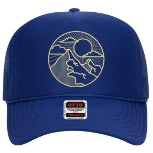 Sunset Mountain Retro High Crown Mesh Back Trucker Hat