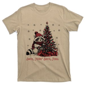 Sorta Merry Sorta Feral Funny Raccoon Christmas Xmas Pajamas T-Shirt