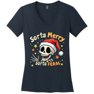 Sorta Merry Sorta Scary Funny Christmas Skeleton Women's V-Neck T-Shirt