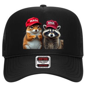 Social Media Star Peanut The Squirrel & Fred The Raccoon High Crown Mesh Back Trucker Hat